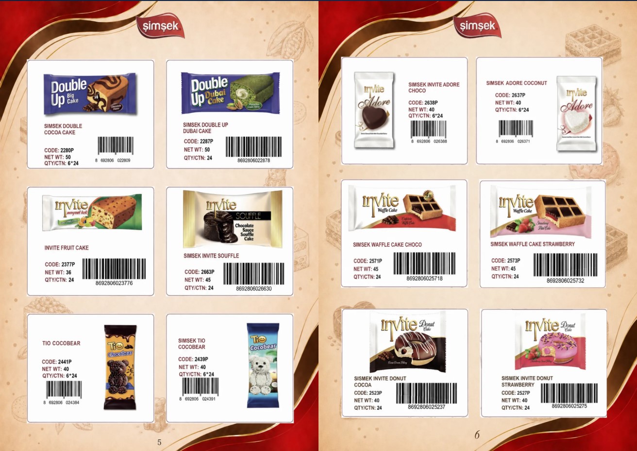 Simsek Double Up and Invite cake catalog pages