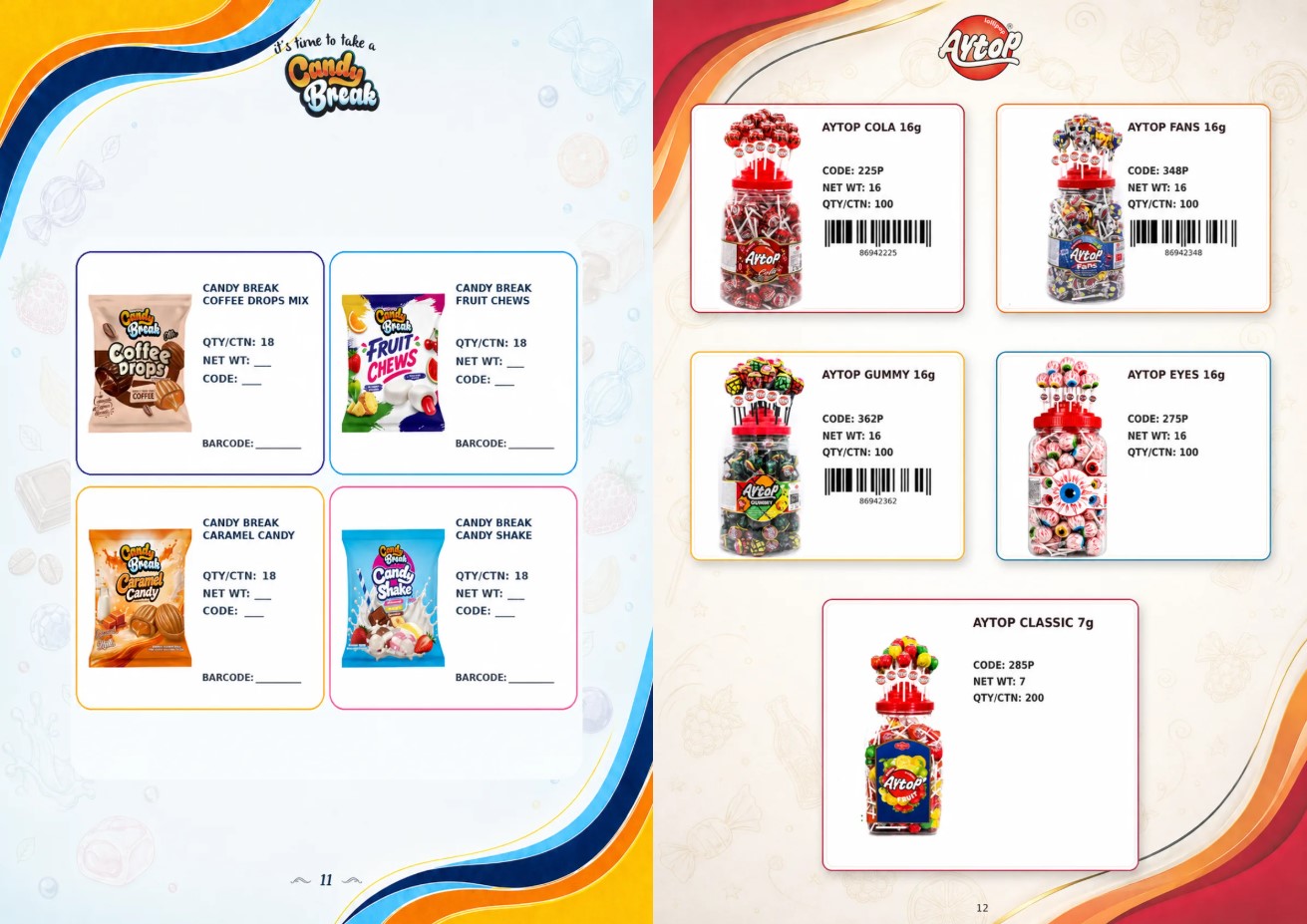 Candy Break and Aytop lollipop catalog pages